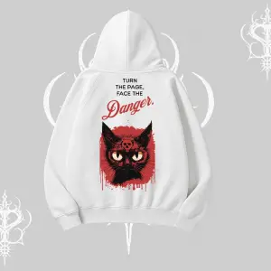 Gotik Kedi Arka Baskılı Kapşonlu Sweatshirt