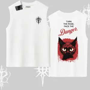 Gotik Kedi Arka Baskılı Kolsuz Tshirt