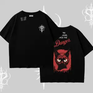 Gotik Kedi Arka Baskılı Oversize Tshirt