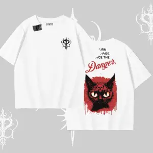 Gotik Kedi Arka Baskılı Oversize Tshirt