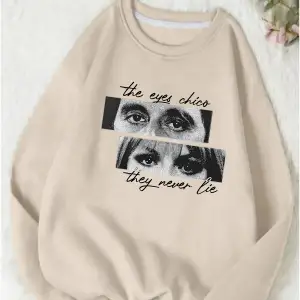 Gözler yalan söylemez oversize sweatshirt Bisiklet yaka Bej