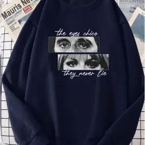 Gözler yalan söylemez oversize sweatshirt Bisiklet yaka Lacivert