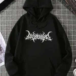 Graphic Print Kangaroo Pocket Drawstring Hoodie Siyah