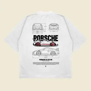 Gray Porsche 911 Baskılı Oversize Unisex Pamuklu Nefes Alan Kalın Kumaşlı