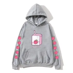 Gri Çilek Süt KarikatürHoodies Kawaii için