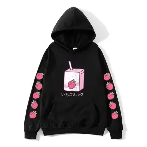 Gri Çilek Süt KarikatürHoodies Kawaii için