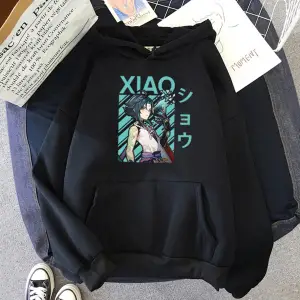 Gri Genshin darbe Xiao serinsıcak oyun Hoodies kanguru artı boyutu tişör