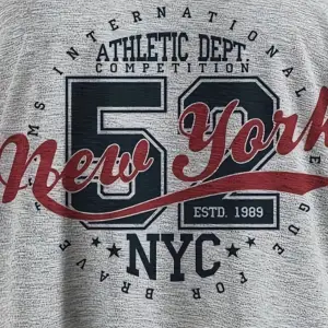 Gri Kadın Düşük Omuz Kayık Yaka New York 52 Baskılı