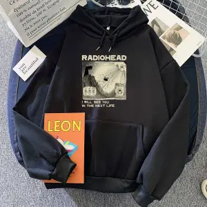 Gri Radiohead Baskılı Komik Retro Karikatür Hoody Harajuku Manga Hoodieonbahar Pol