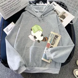 Gri Rakun Çalışması Uyku Grafik Kawaii KarikatürKız Rahat