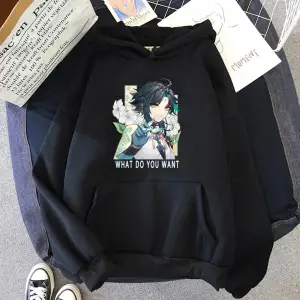 Gri Sıcak oyun Anime Hoodie yaıklı XiaoGenshin darbe Punk i büyük boy kaz