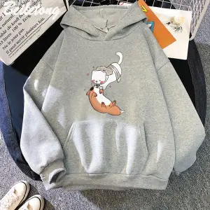 Gri TGCF Tilki ve Gelincik Hoodies Tian Guan Ci Fu Kawaii baskılı Harajuku Est