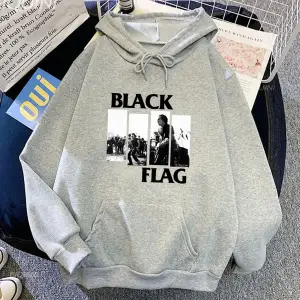 Gri Unisex Punk Rock Grubu Siyah Bayrak Grafik Kapüşonlular Sokak Funko Pop Vintage Rahat