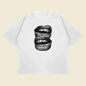Grillz Teeth Baskılı Oversize Unisex Pamuklu Nefes Alan Kalın Kumaşlı