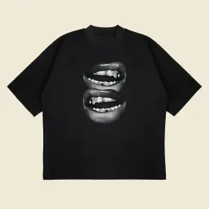 Grillz Teeth Baskılı Oversize Unisex Pamuklu Nefes Alan Kalın Kumaşlı
