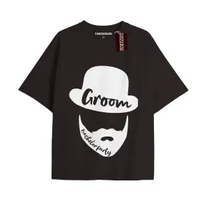 GROOM BACHELOR PARTY Unisex Oversize Yazılı Tshirt SİYAH
