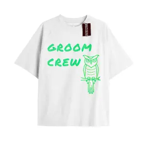 GROOM CREW Unisex Oversize Yazılı Tshirt BEYAZ