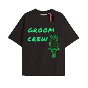 GROOM CREW Unisex Oversize Yazılı Tshirt SİYAH