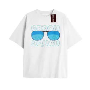 GROOM SQUAD Unisex Oversize Yazılı Tshirt BEYAZ