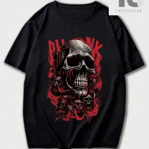 Grunge Punk Erkek Kafatası ve Mektup Grafikli Tişört