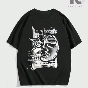 Grunge Punk Erkek Karakter ve Yazı Baskılı T-shirt
