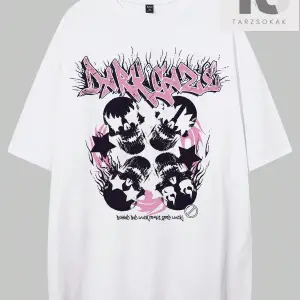 Grunge Punk Erkek Mektup ve Kafatası Baskı Damla Omuz Tişört