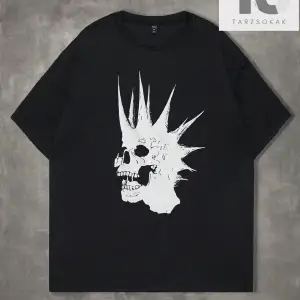 Grunge Punk Erkek Pamuk Kafatası Baskı Tişört