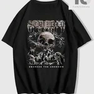 Grunge Punk Kafatası Baskılı Erkek Günlük Yuvarlak Yaka Tişört