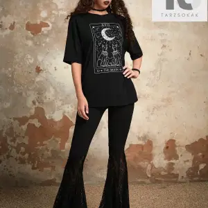 Grunge Punk Kafatası Grafik Damla Omuz Tişört