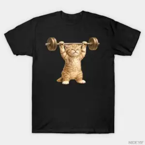 Güçlü Yavru Kedi Ağırlıkları Kaldırıyor Komik Tasarım T-shirt Erkekler Kadınlar Için % 100% P