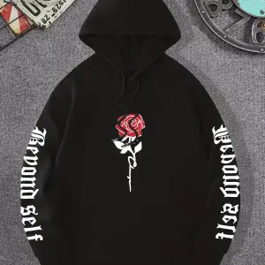 Gül Sanatsal Mektup Baskılı Kapüşonlular Rahat Sokak Kadın Tişörtü Rahat Polar Kazak Crewneck