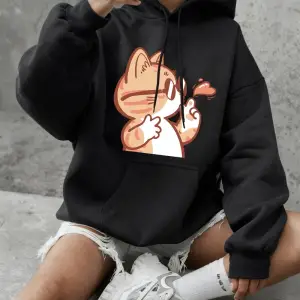 Güneş Gözlüklü Kedi Uçan Öpücük Baskılı Kapüşonlu Üstler Kadınlar Kışlık Polar Sıcak Sweatshi