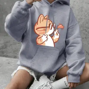 Güneş Gözlüklü Kedi Uçan Öpücük Baskılı Kapüşonlu Üstler Kadınlar Kışlık Polar Sıcak Sweatshi