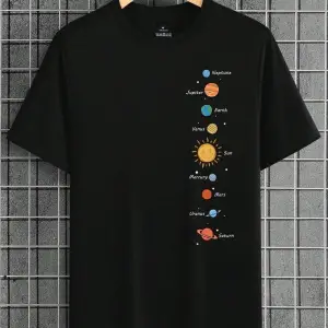 Güneş Sistemi Baskılı Oversize Unisex T-Shirt