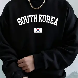Güney Kore Bayrağı Baskılı Erkek Sweatshirtleri Kışlık Bisiklet Yaka Kapüşonlu Üstler Sokak P