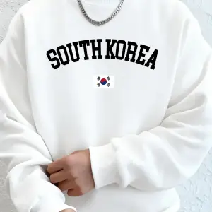Güney Kore Bayrağı Baskılı Erkek Sweatshirtleri Kışlık Bisiklet Yaka Kapüşonlu Üstler Sokak P