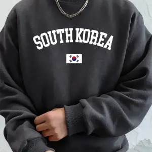Güney Kore Bayrağı Baskılı Erkek Sweatshirtleri Kışlık Bisiklet Yaka Kapüşonlu Üstler Sokak P