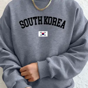 Güney Kore Bayrağı Baskılı Erkek Sweatshirtleri Kışlık Bisiklet Yaka Kapüşonlu Üstler Sokak P