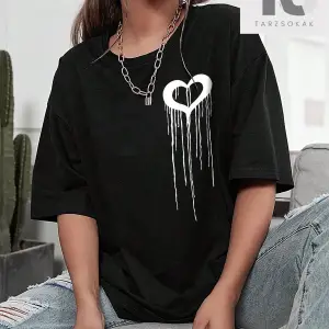 Günlük Baskılı Desen Yuvarlak Yaka Kısa Kollu Bol Kesim Tişört