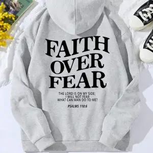 Günlük Kadın Kapüşonlu Üstleri Korku Üzerinde İnanç Yazılı Baskılı Sweatshirtler Polar Sıcak