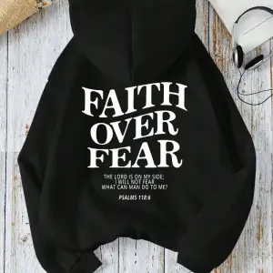 Günlük Kadın Kapüşonlu Üstleri Korku Üzerinde İnanç Yazılı Baskılı Sweatshirtler Polar Sıcak