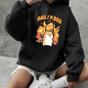 Günlük Mood Kedi Baskılı Sweatshirtler Kadınlar Kışlık Polar Sıcak Kapüşonlu Üstler Temel Bis