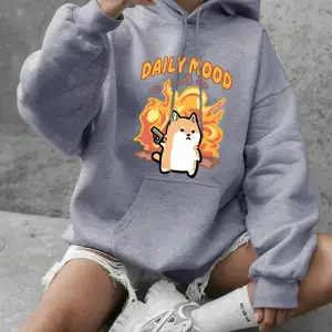 Günlük Mood Kedi Baskılı Sweatshirtler Kadınlar Kışlık Polar Sıcak Kapüşonlu Üstler Temel Bis
