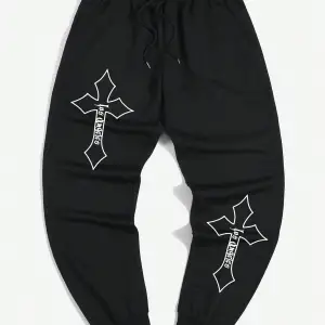 Guys Cross Letter Graphic Drawstring Waist Eşofman Altı