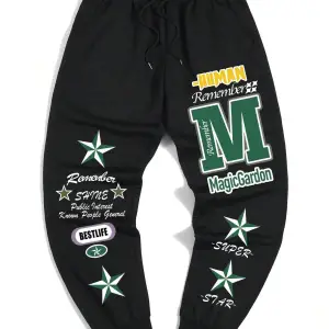 Guys Star & Slogan Graphic Drawstring Waist Eşofman Altı