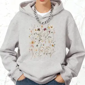 Güzel Çiçek Kümeleri Baskılar Pamuklu Kapüşonlu Üst Kadın Sportif Gevşek Tişörtü Kış Polar Sı