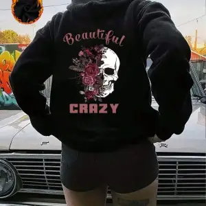 Güzel Çılgın Kafatası Ve Çiçekler Baskılı Kapüşonlular Sokak Kadın Tişörtü Polar Sıcak Kazak