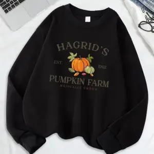 HagridS Kabak Çiftliği Baskılı Tişörtü Kadın Gevşek Rahat Hoodie Polar Sıcak Bisiklet Yaka E