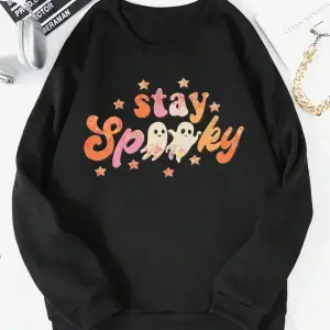 Halloween Letter Graphic Lined Sweatshirt Siyah