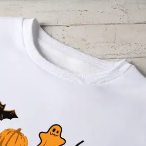 Halloween Print Lined Sweatshirt Beyaz